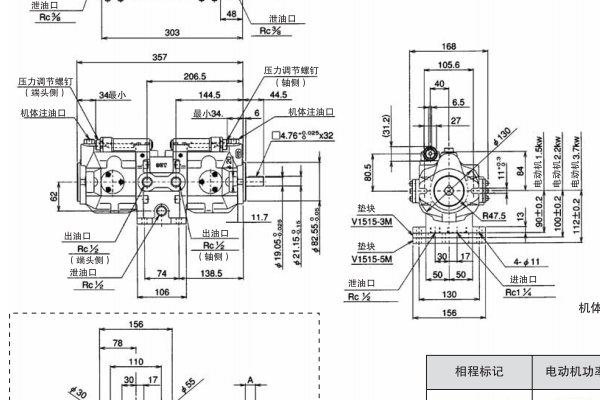 V1515 A ※※ R -95，V1515系列雙連泵尺寸圖