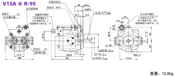 大金柱塞泵V15A ※ RX-95 ，V15A ※ R-95工作原理及外形尺寸圖
