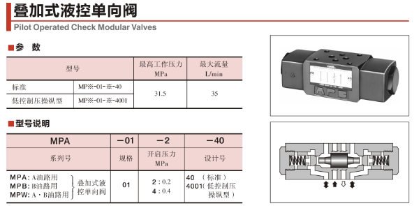 油研疊加式液控單向閥MPB-01-2-70與MPB-01-4-70的原理、應(yīng)用與比較