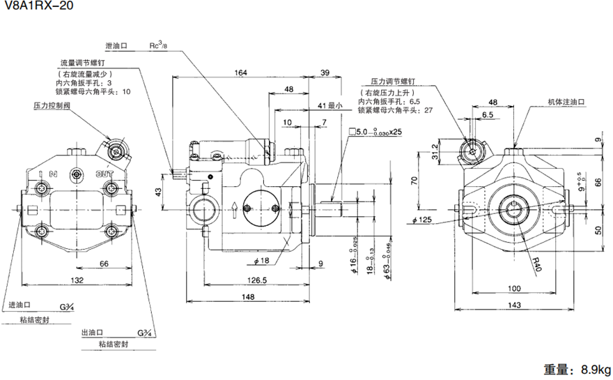 大金柱塞泵V8A1RX-20外形安裝尺寸圖