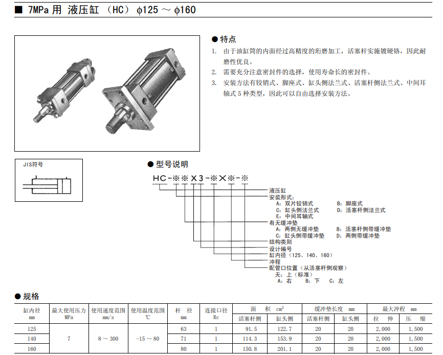 豐興HC系列液壓缸